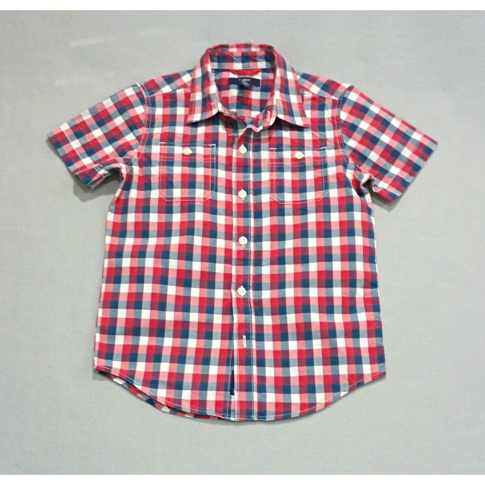 GapKids Boys Size S Red Blue White Plaid Short Sleeve Collared Button-Up Shirt